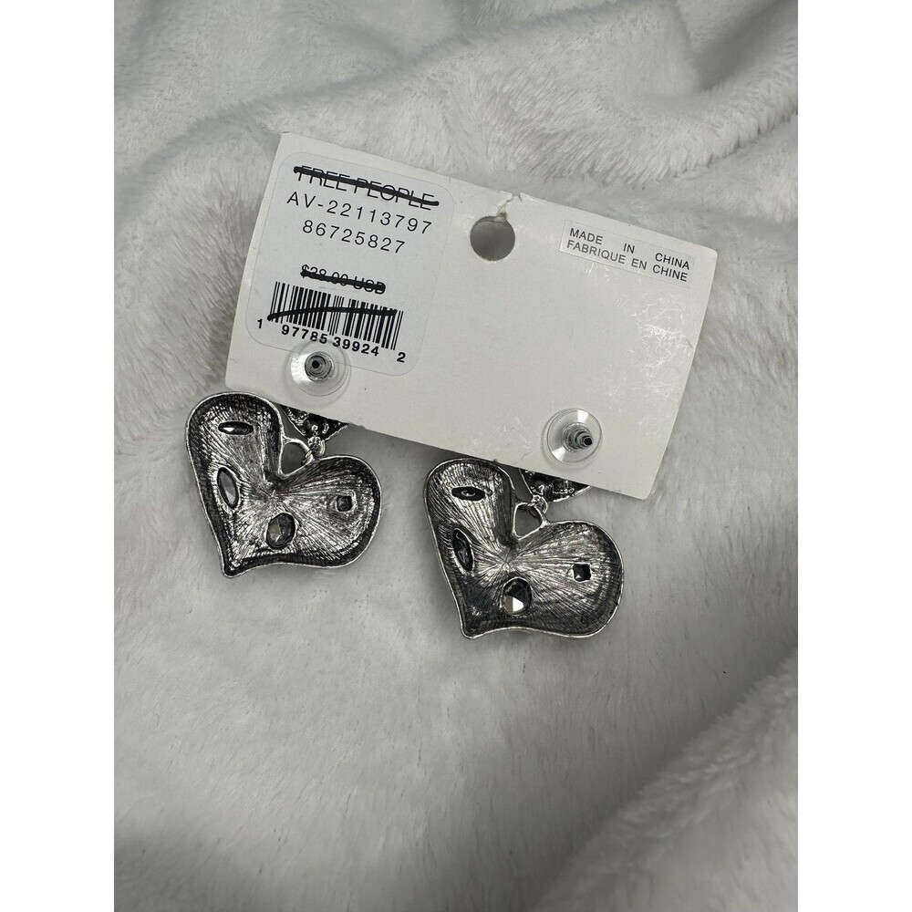 NEW Free People My Everything Silver Heart Dangle Earrings Blue Gemstone Boho - Picture 3 of 4